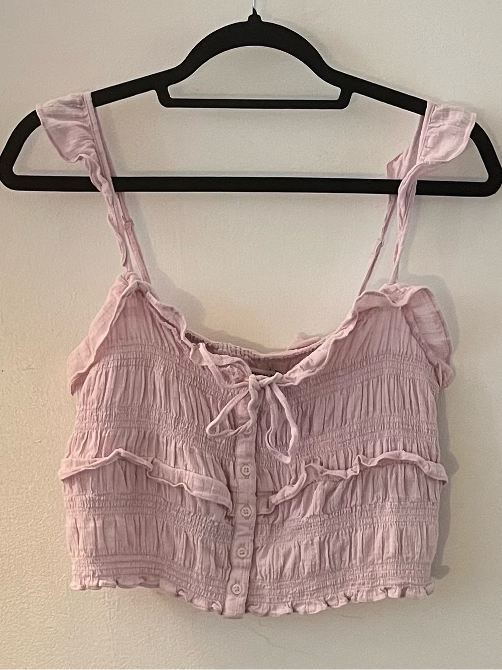 American Eagle Lilac Crop Top Ruffle Dainty 100% Cotton Cottage Fairy Coquette